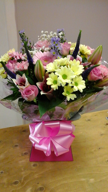 Pink congratulation aqua gift boxes Bristol florist CB1